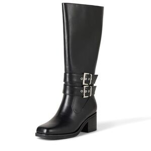 The Drop Women's Sage Tall Biker Boot with Buckles, Black, NWT